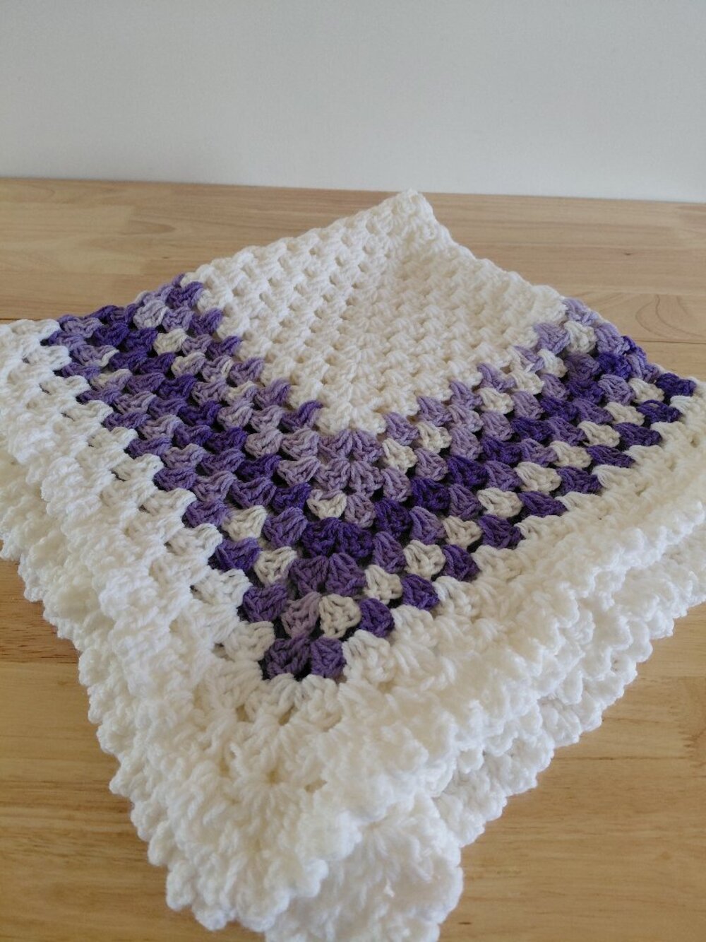 New Hand-Crotched Baby Blanket (White/Purple)
